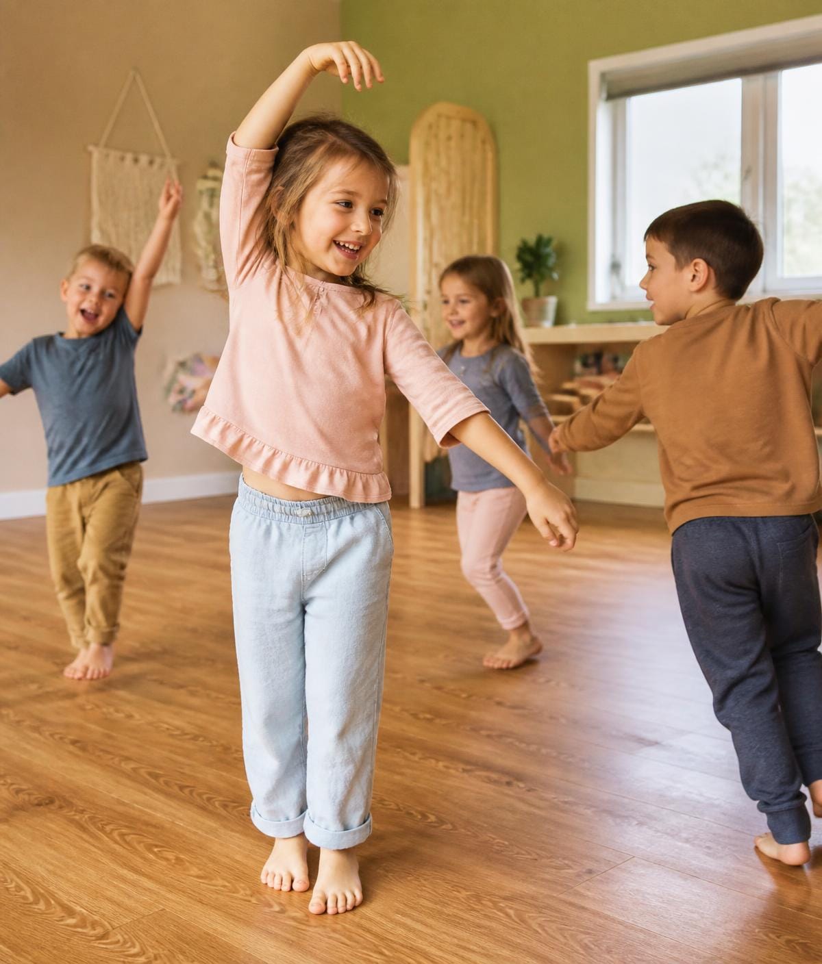 Crianças a participar numa atividade de movimento e dança